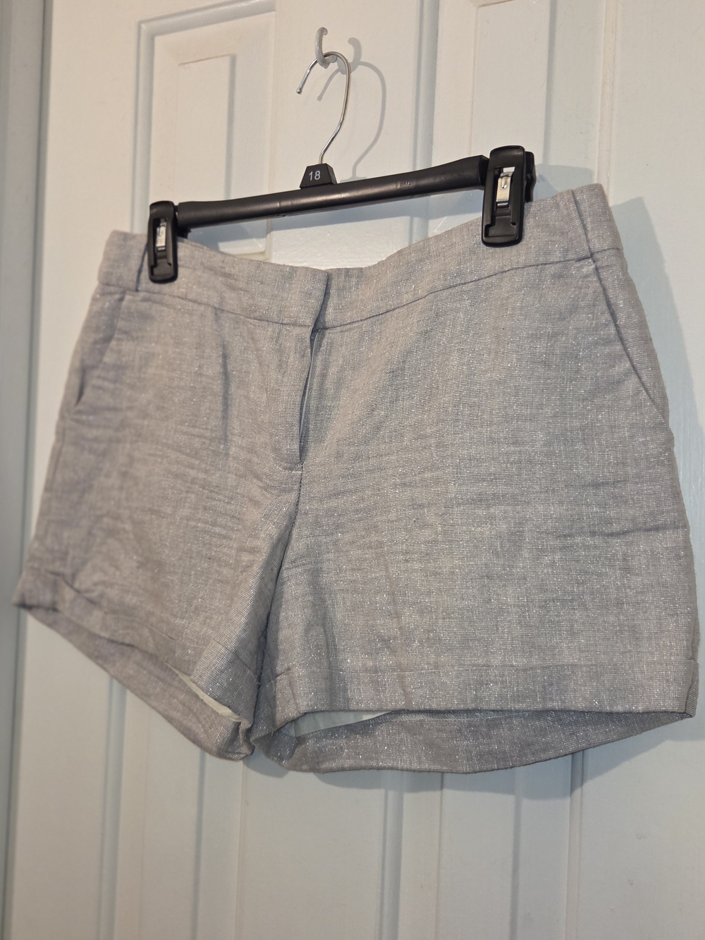 LOFT Women's Shimmer Silver Cream Metallic Linen-Blend Dress Shorts.  Size 6 - Picture 6 of 13